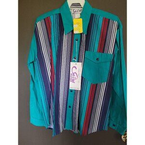Vintage 90s Sas'sa Brushpopper Western Button Up Shirt Size Med Striped  NWT